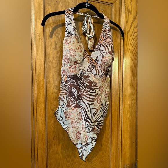 Cache Vintage Y2K Patterned Boho Handkerchief Halter Top w/ Built In Bra Size 6 - Picture 1 of 9